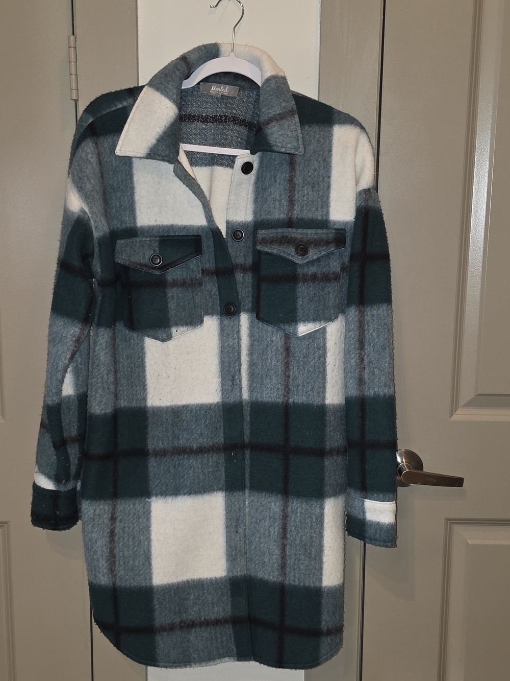 Marled Green & White Plaid Shacket